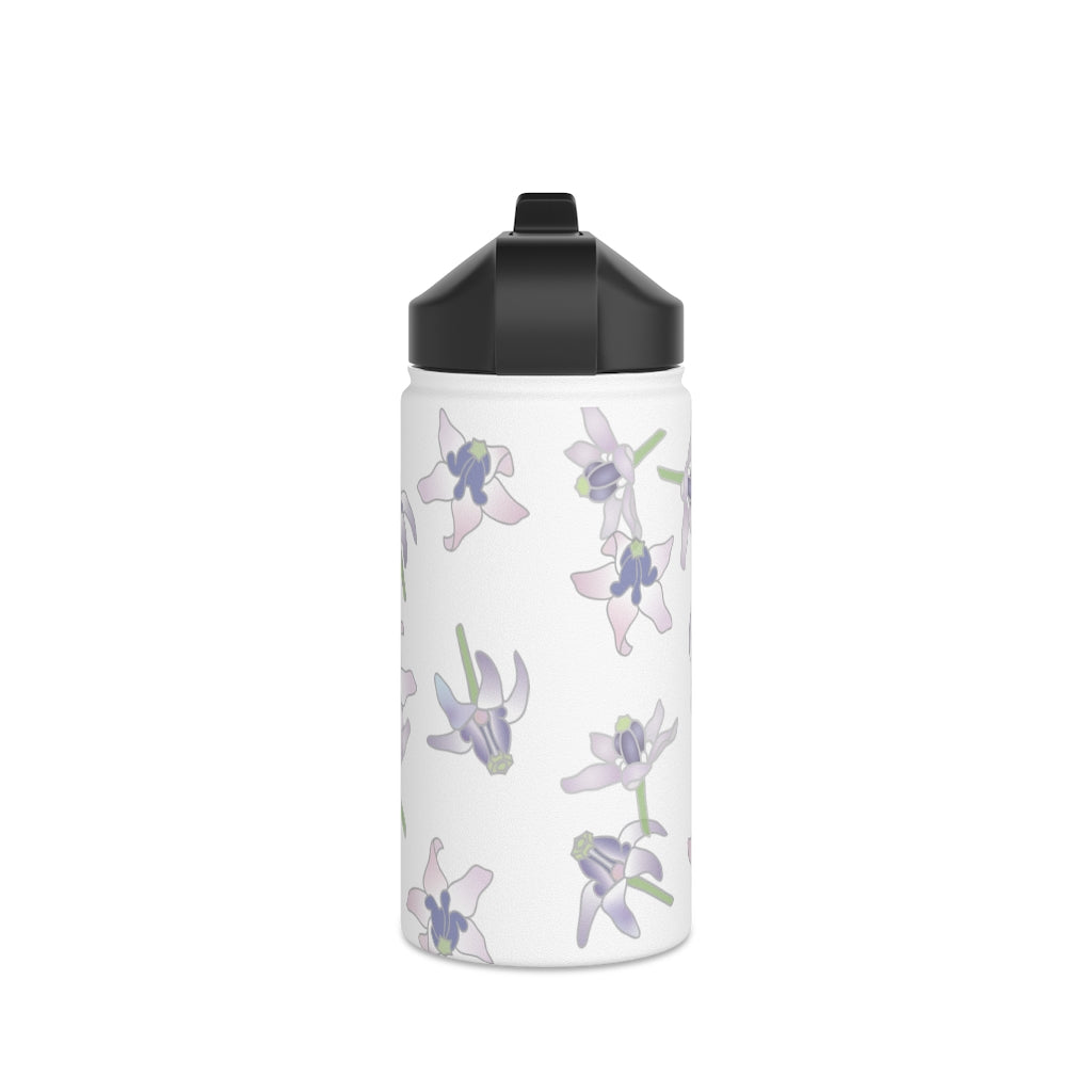 Water Bottle, 3 sizes, Stainless Steel with Sip Straw- Crown Flower Flurries
