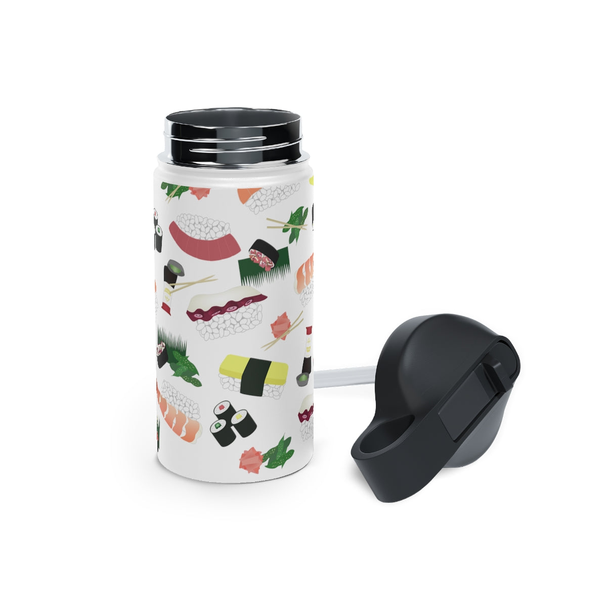 Water Bottle, 3 sizes, Stainless Steel with Sip Straw- Sushi Lovers
