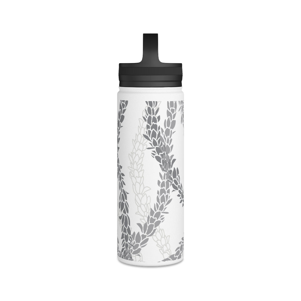 Water Bottle, 3 sizes, Stainless Steel with Handle Lid- Pikake Wishes (Gray)