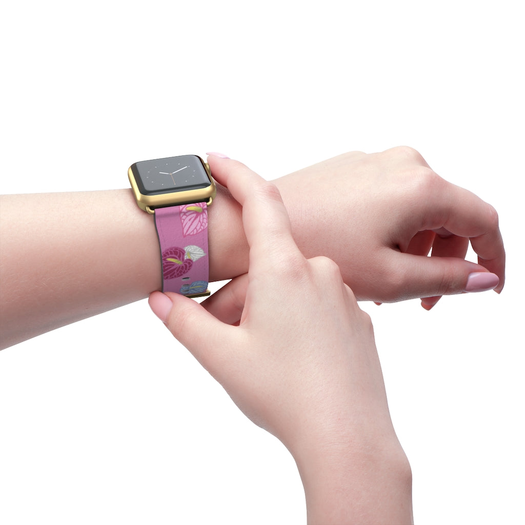 Vegan Leather Apple Watch Band- Anthuriums Blush