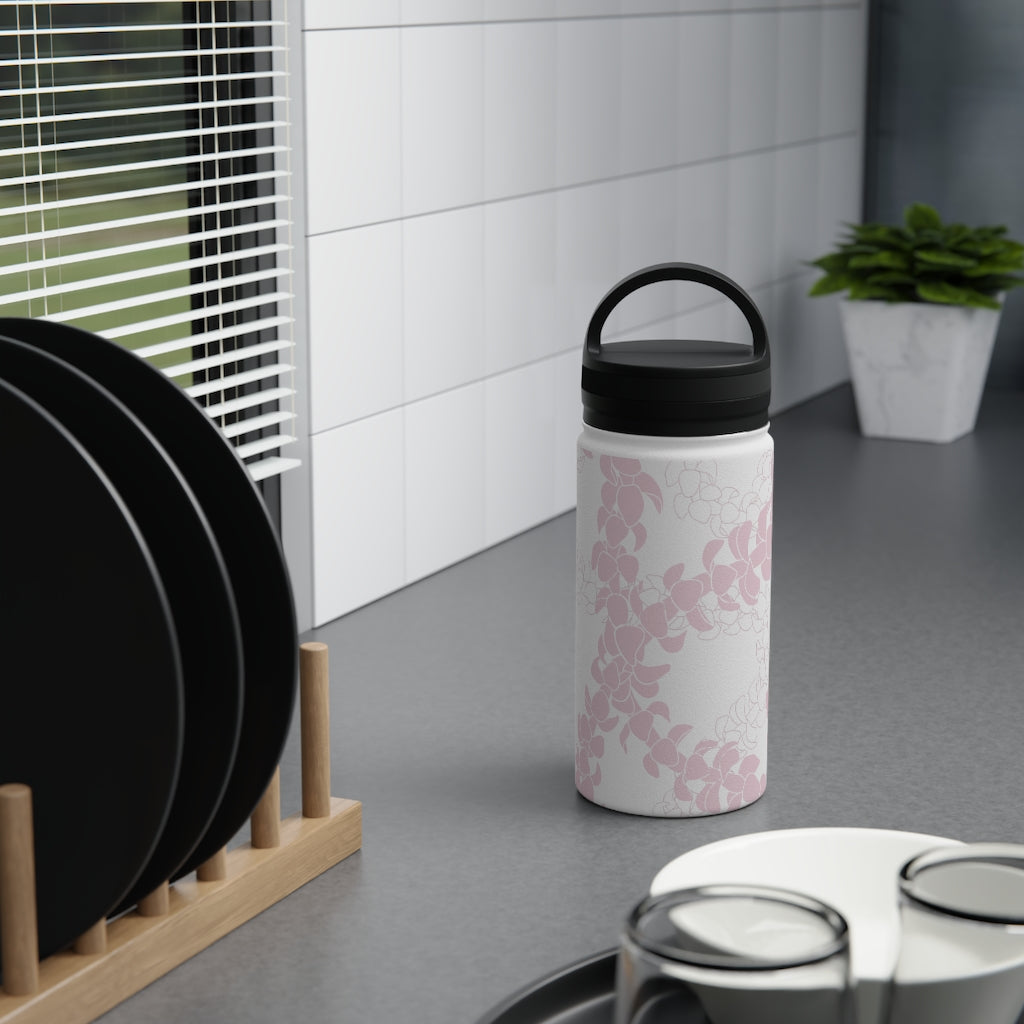 Water Bottle with Handle- Puakenikeni Curvilinear Lei (Soft Pink)