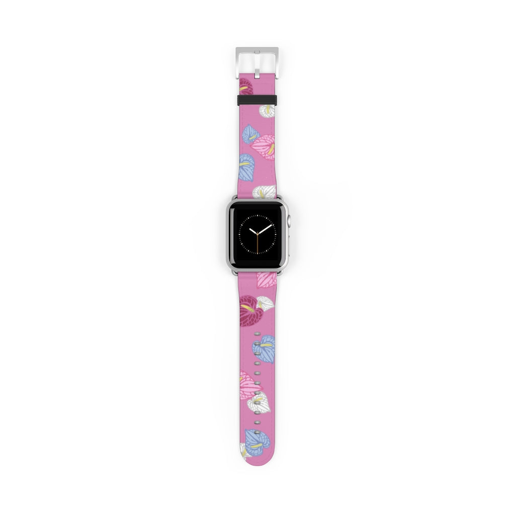 Vegan Leather Apple Watch Band- Anthuriums Blush