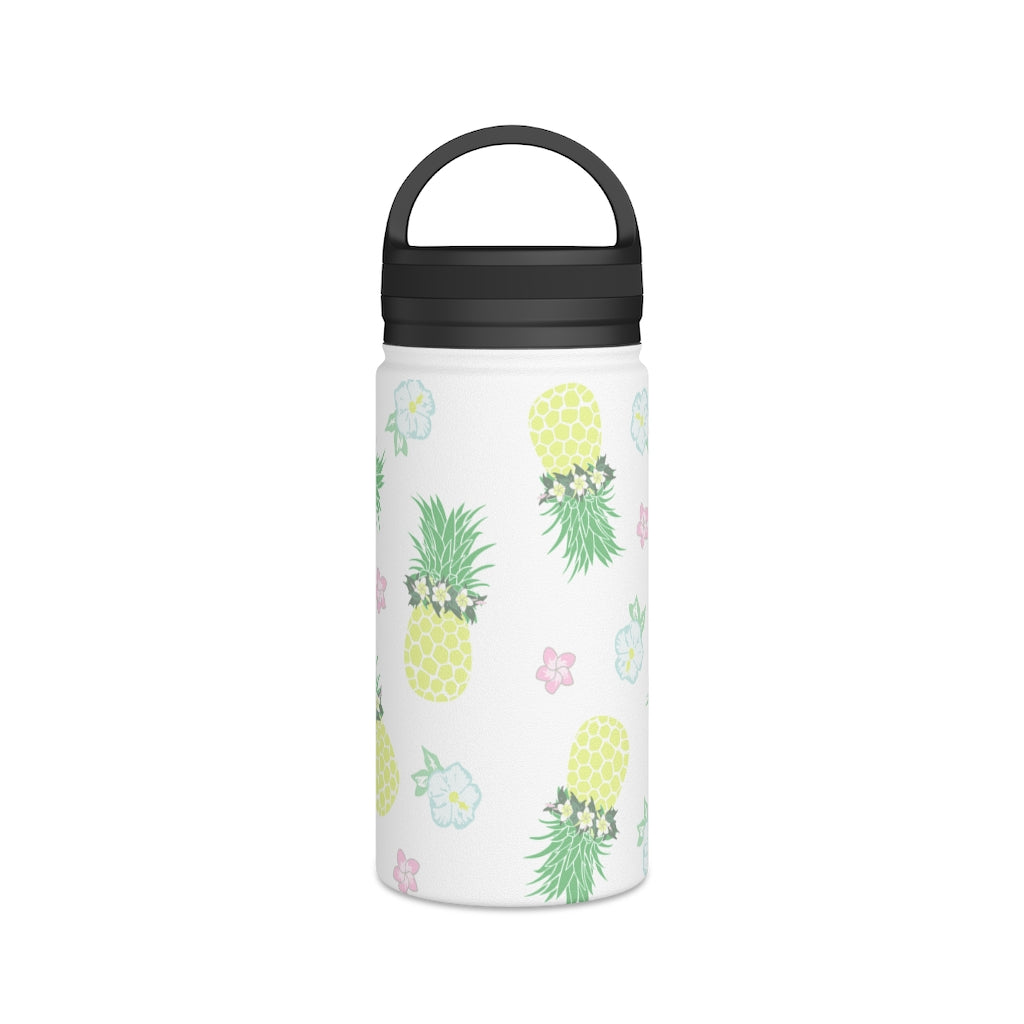 Water Bottle, 3 sizes, Stainless Steel with Handle Lid- Pineapple Party Flurries