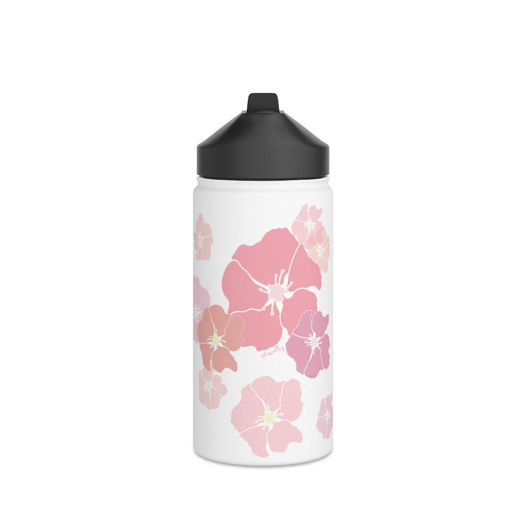 Water Bottle, 3 sizes, Stainless Steel with Sip Straw- Ilima (Blushy)