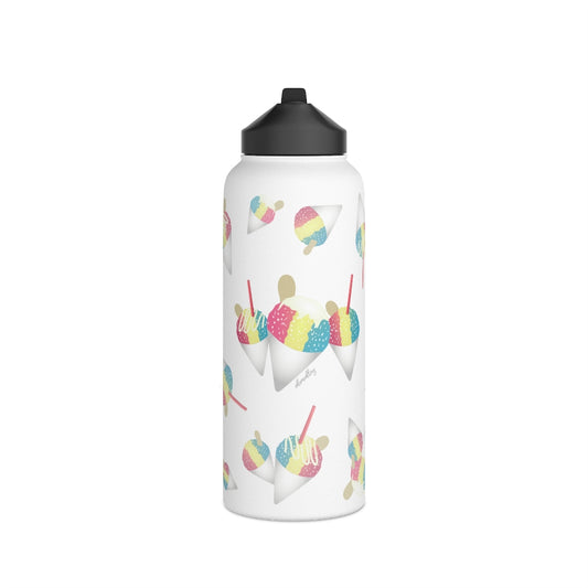 Water Bottle, 3 sizes, Stainless Steel with Sip Straw- Rainbow Shave Ice/ Snow Cone Flurries