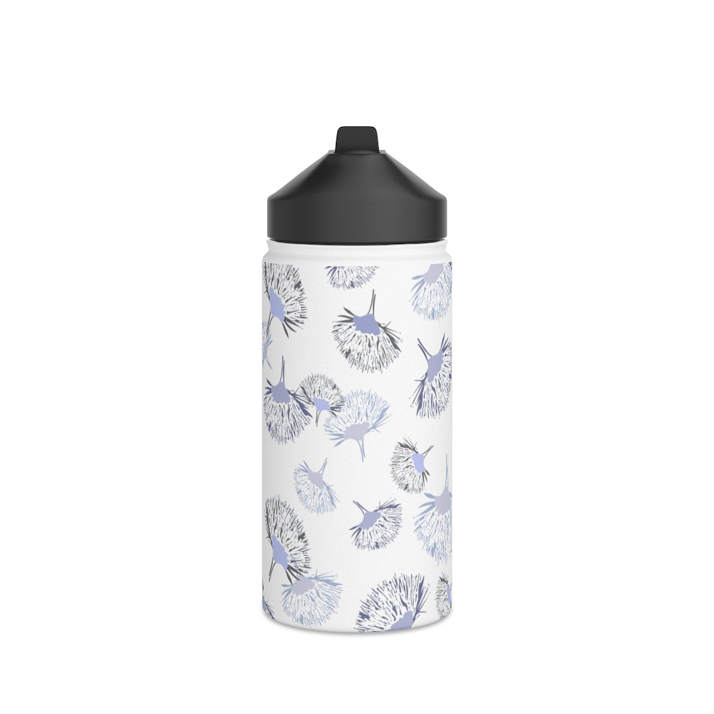 Water Bottle, 3 sizes, Stainless Steel with Sip Straw- Ohia Lehua Periwinkle Twinkle