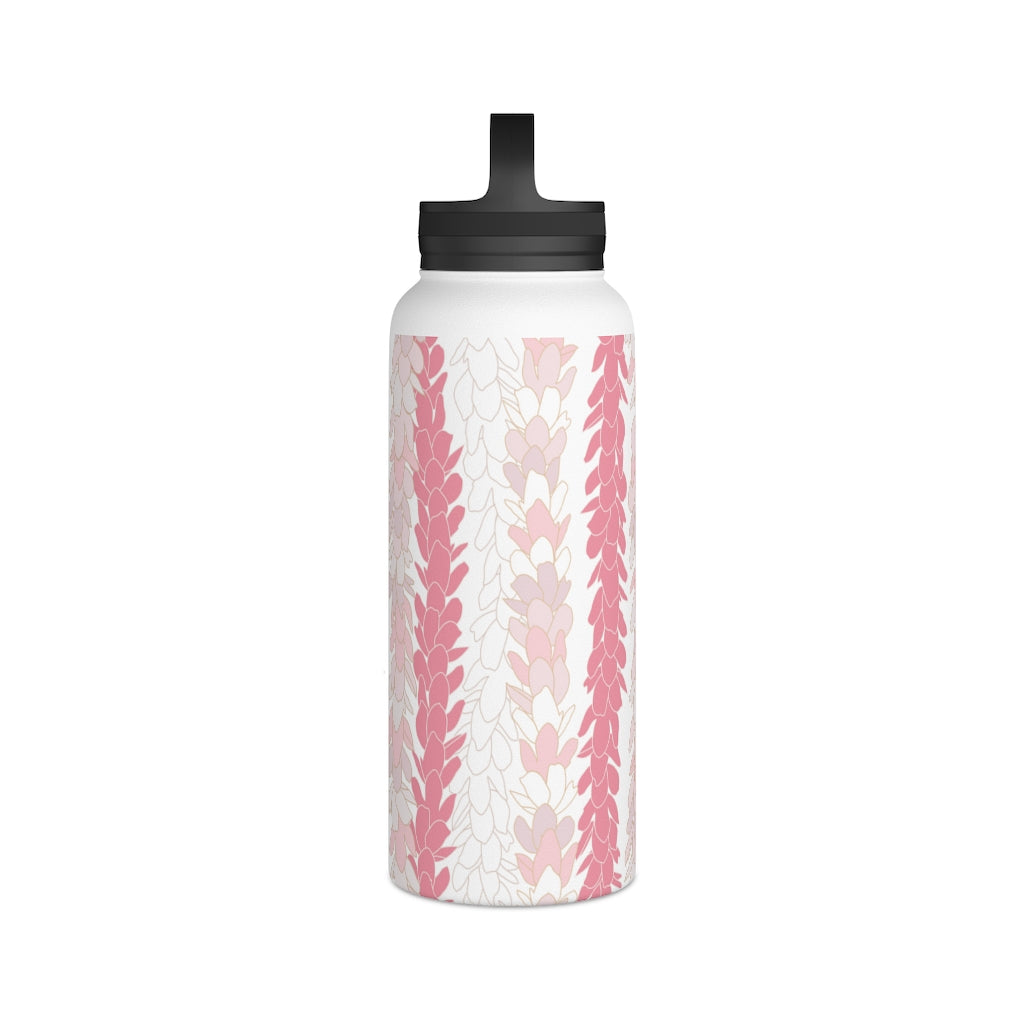 Water Bottle, 3 sizes, Stainless Steel with Handle Lid- Pakalana Lei Stringing Pink