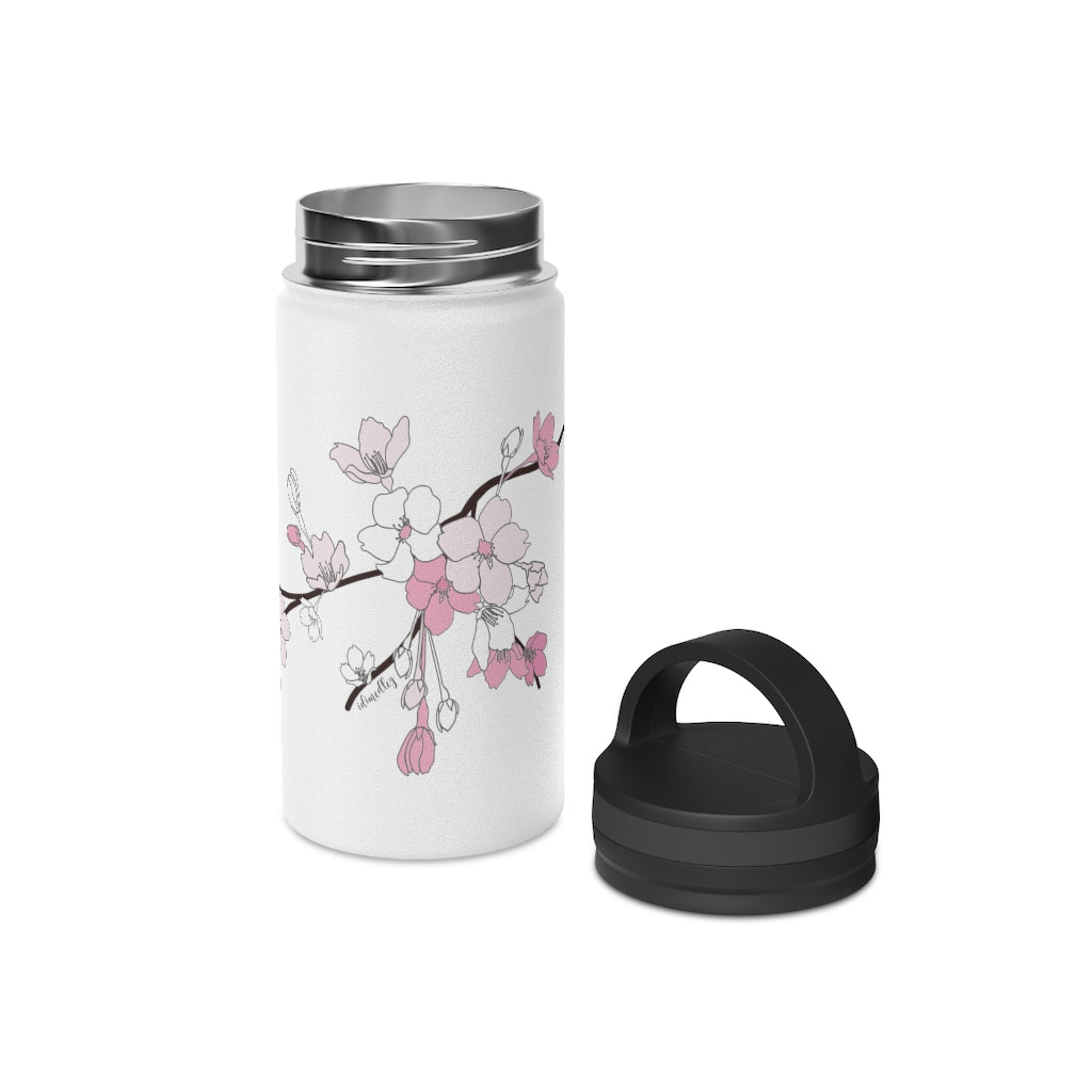 Water Bottle, 3 sizes, Stainless Steel with Handle Lid- Sakura Blooms