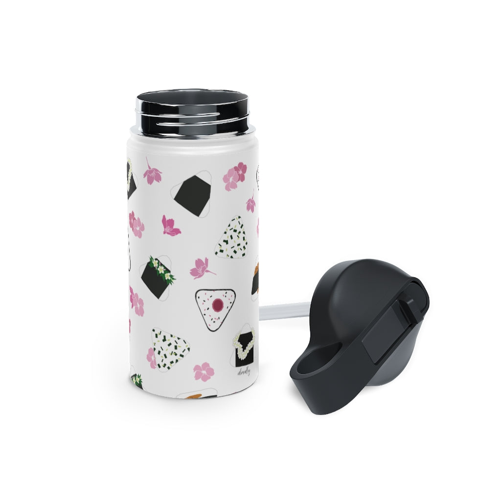 Water Bottle, 3 sizes, Stainless Steel with Sip Straw- Musubi Medley