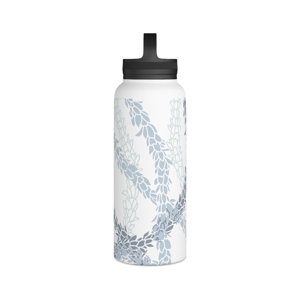 Water Bottle, 3 sizes, Stainless Steel with Handle Lid- Pikake Wishes (Blue), Pikake Lei