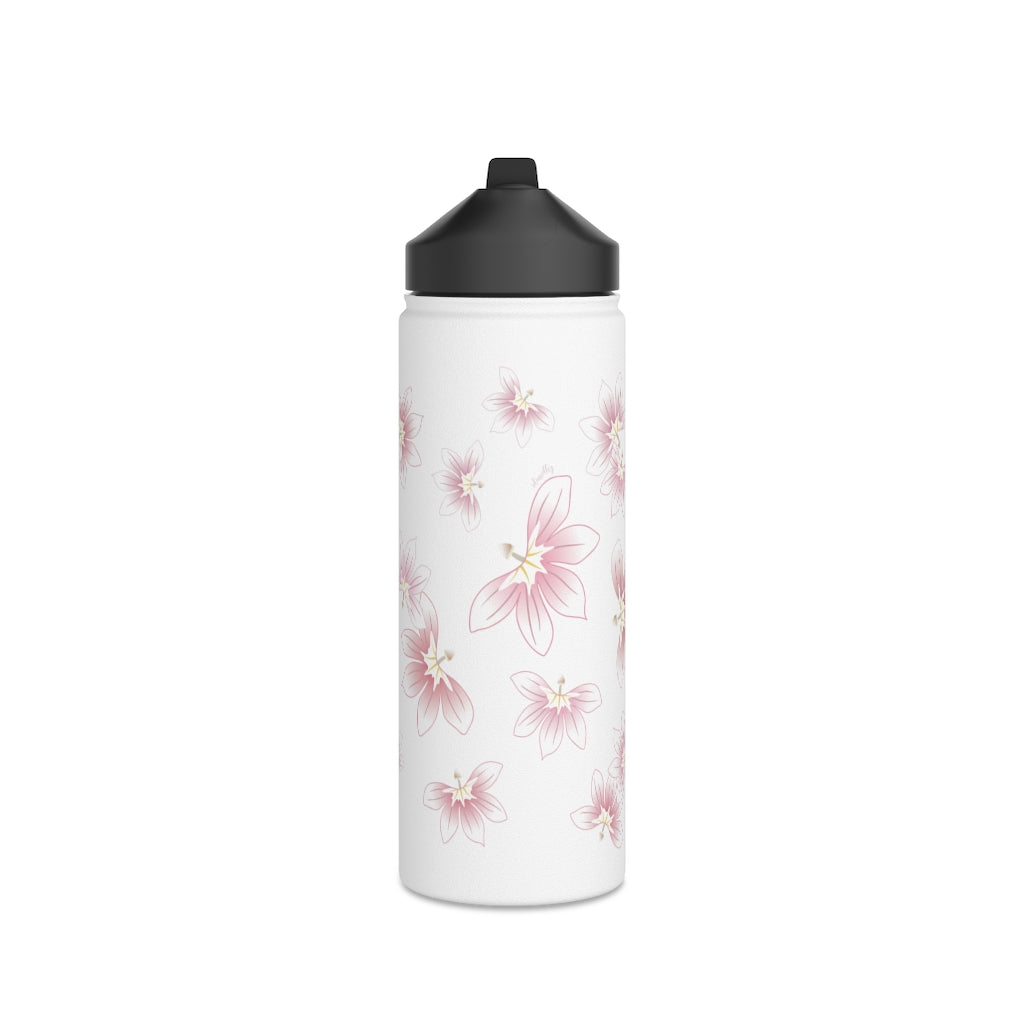 Water Bottle, 3 sizes, Stainless Steel with Sip Straw- Beach Naupaka