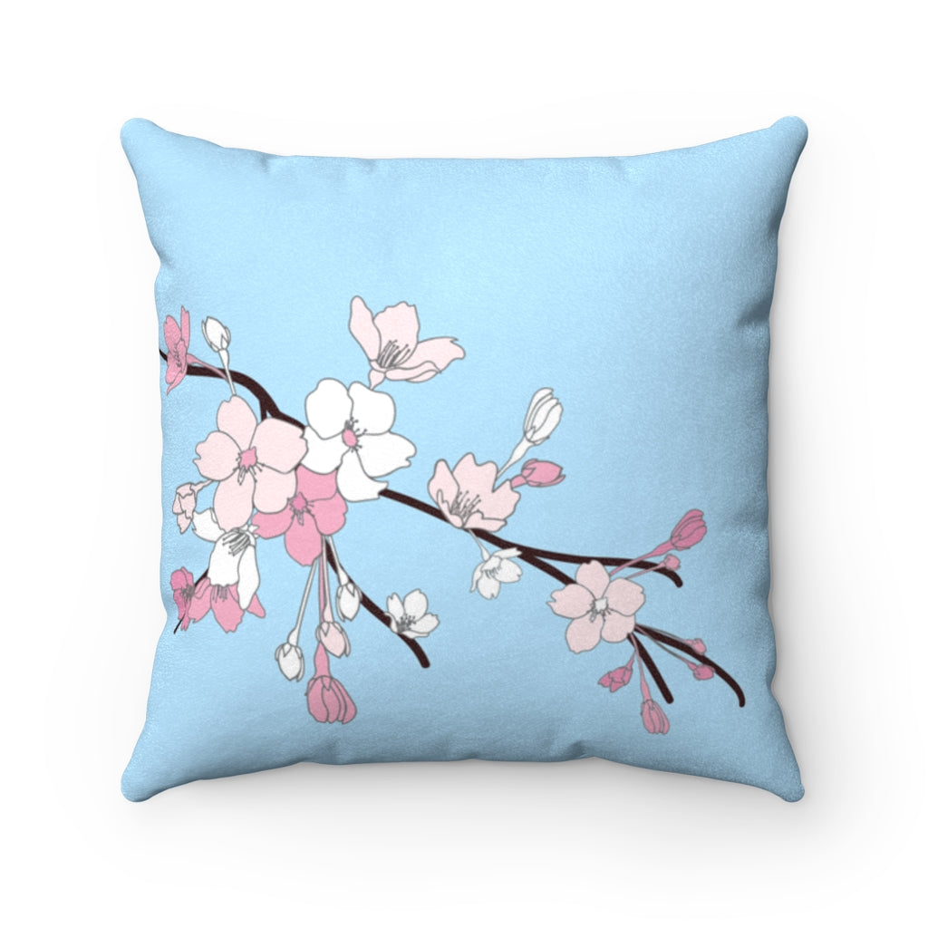 MicroSuede Throw Pillow Cover- Sakura Blooms (Spring Skies)