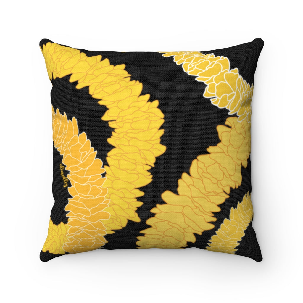 Canvas Throw Pillow Case- Ilima Lei (Black)