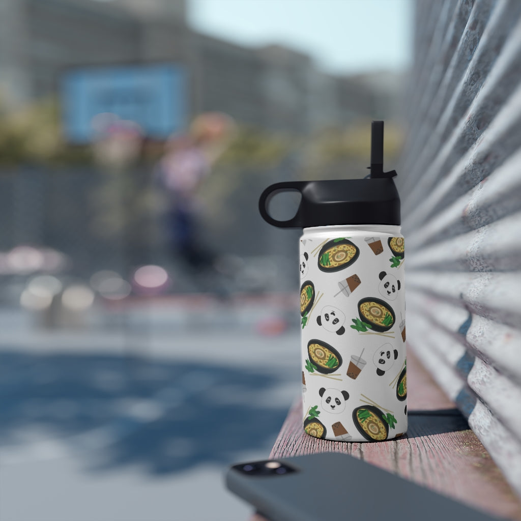 Water Bottle, 3 sizes, Stainless Steel with Sip Straw- MIDI the Ramen Panda