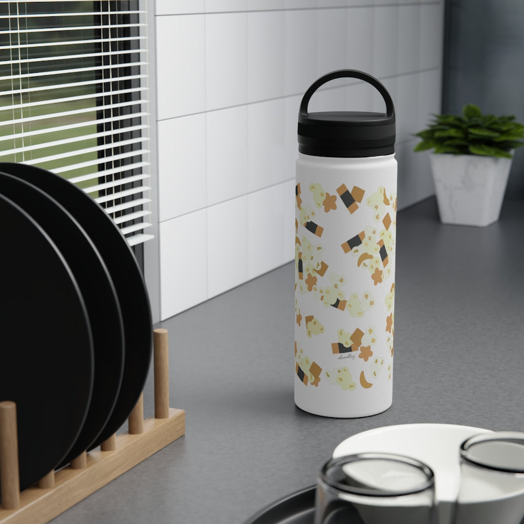 Water Bottle, 3 sizes, Stainless Steel with Handle Lid- Hurricane Popcorn