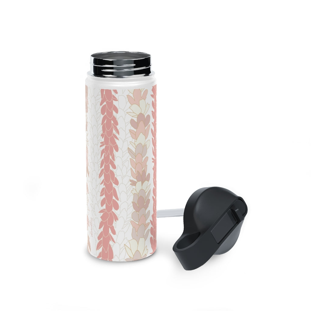 Water Bottle, 3 sizes, Stainless Steel with Sip Straw- Pakalana Stringing Peach