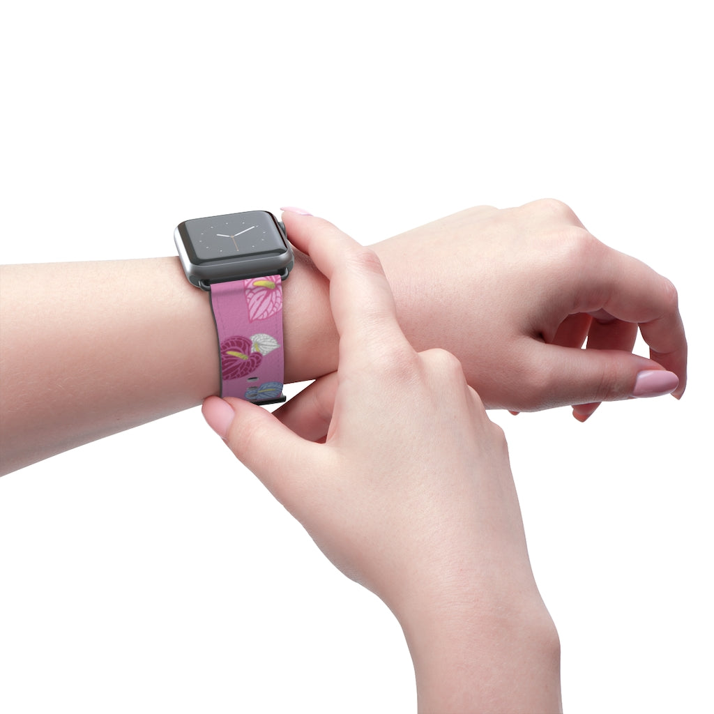 Vegan Leather Apple Watch Band- Anthuriums Blush