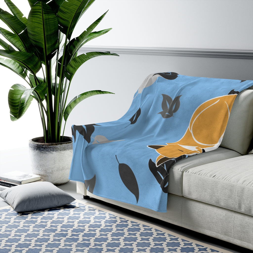 Velveteen Blanket- Snuggles the Fox on Maile (Blue Skies)