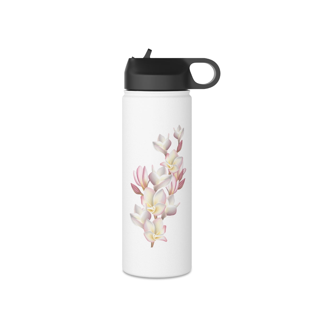 Water Bottle, 3 sizes, Stainless Steel with Sip Straw- Plumeria Cluster
