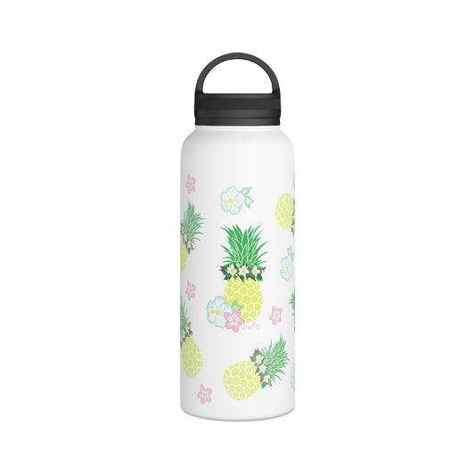 Water Bottle, 3 sizes, Stainless Steel with Handle Lid- Pineapple Party Flurries