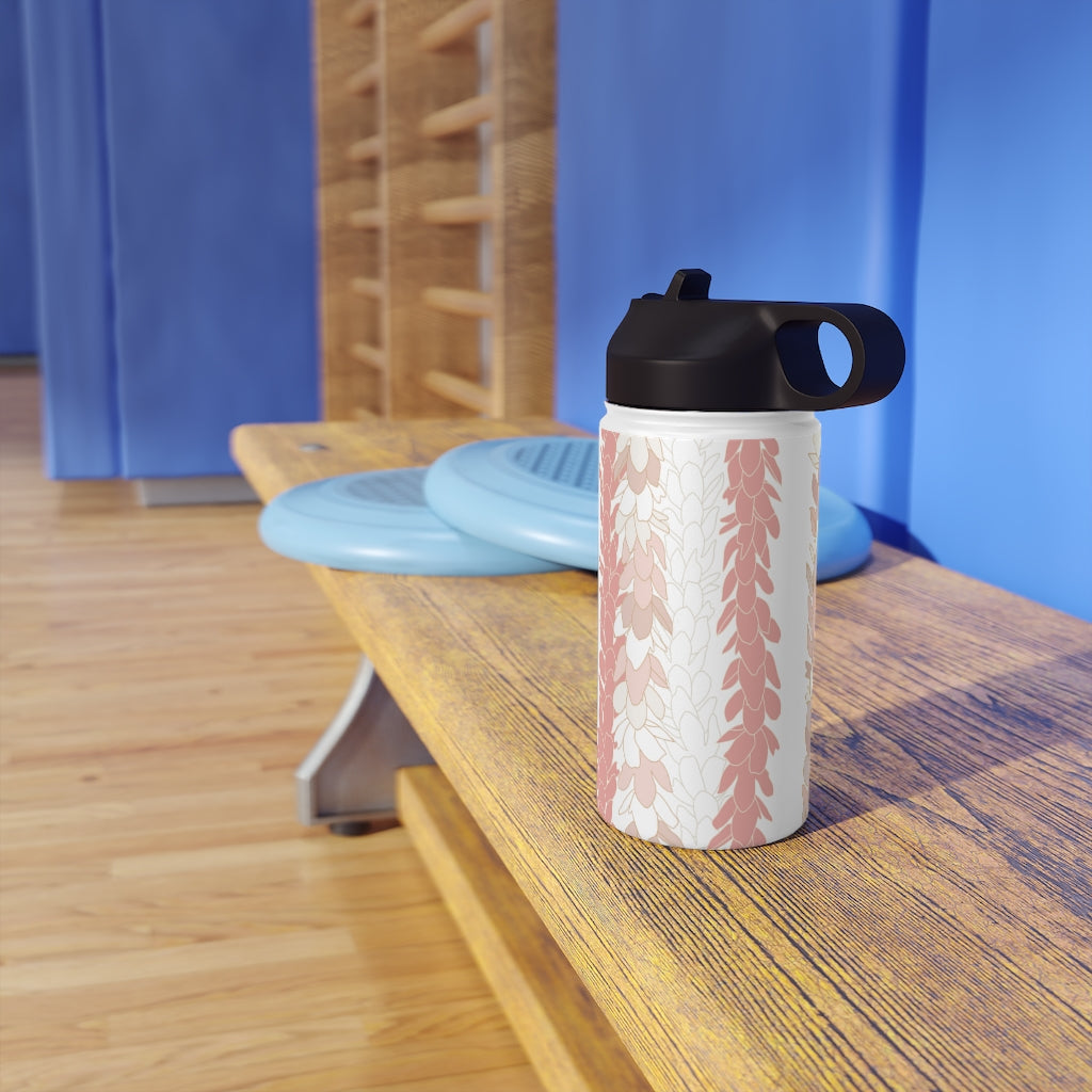 Water Bottle, 3 sizes, Stainless Steel with Sip Straw- Pakalana Stringing Peach