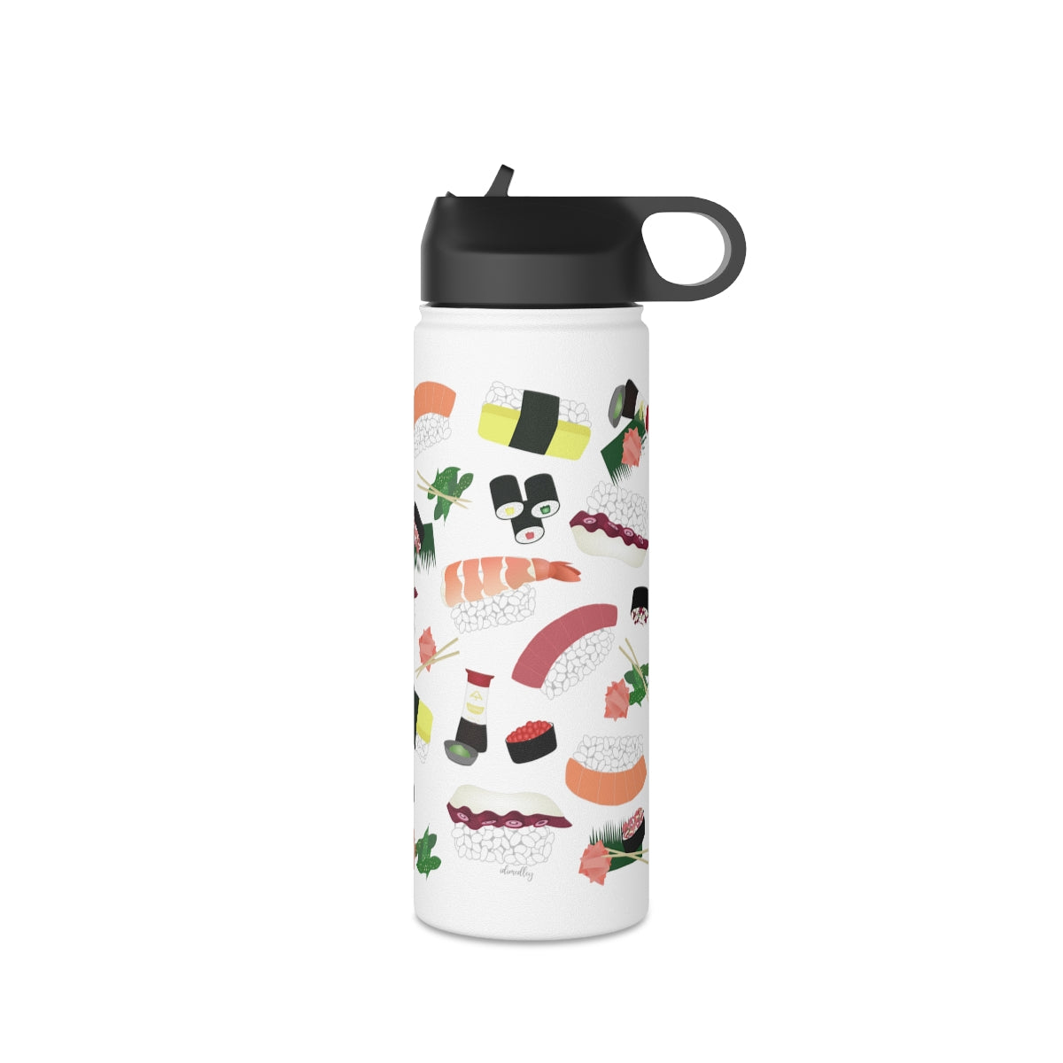 Water Bottle, 3 sizes, Stainless Steel with Sip Straw- Sushi Lovers