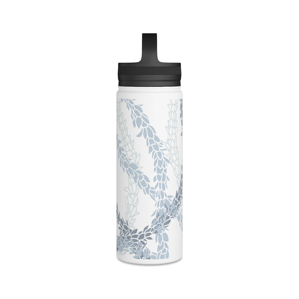 Water Bottle, 3 sizes, Stainless Steel with Handle Lid- Pikake Wishes (Blue), Pikake Lei