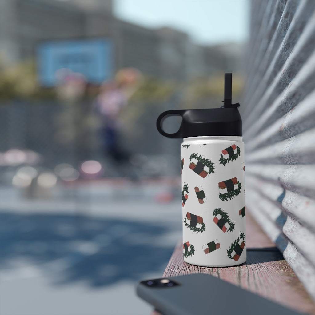 Water Bottle, 3 sizes, Stainless Steel with Sip Straw- Hawaii Musubi