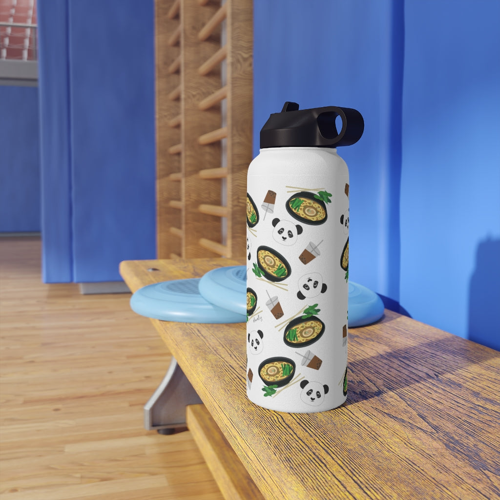 Water Bottle, 3 sizes, Stainless Steel with Sip Straw- MIDI the Ramen Panda