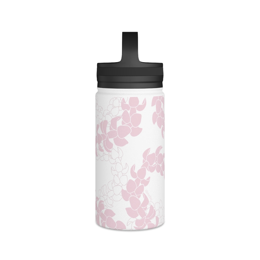 Water Bottle with Handle- Puakenikeni Curvilinear Lei (Soft Pink)