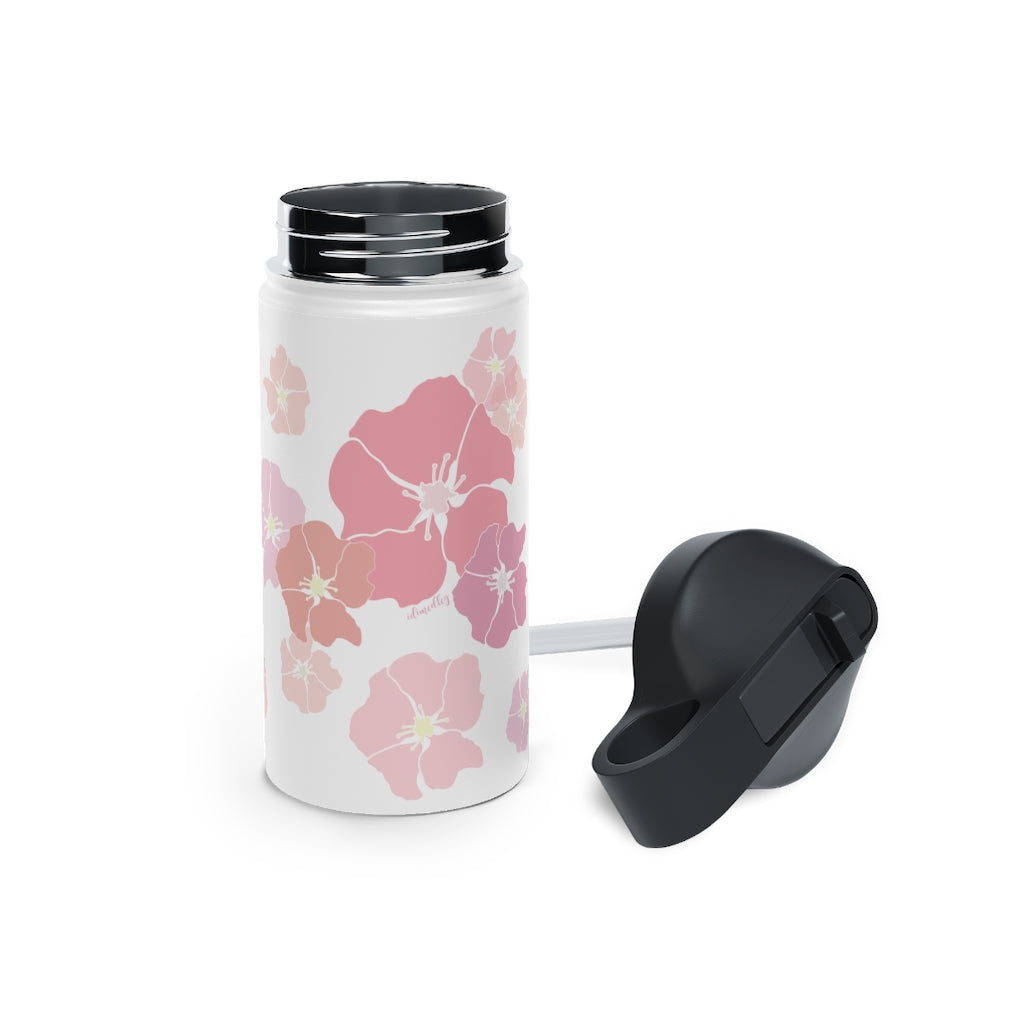 Water Bottle, 3 sizes, Stainless Steel with Sip Straw- Ilima (Blushy)