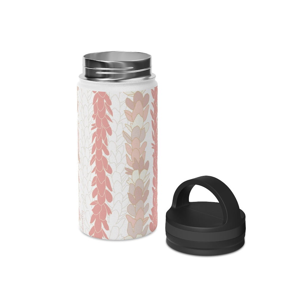 Water Bottle, 3 sizes, Stainless Steel with Handle Lid- Pakalana Lei Stringing Peach