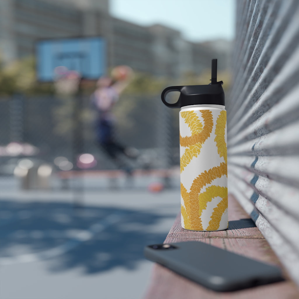 Water Bottle, 3 sizes, Stainless Steel with Sip Straw- Ilima Lei