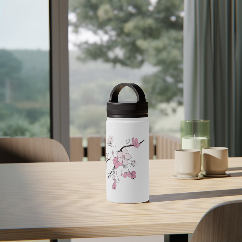 Water Bottle, 3 sizes, Stainless Steel with Handle Lid- Sakura Blooms