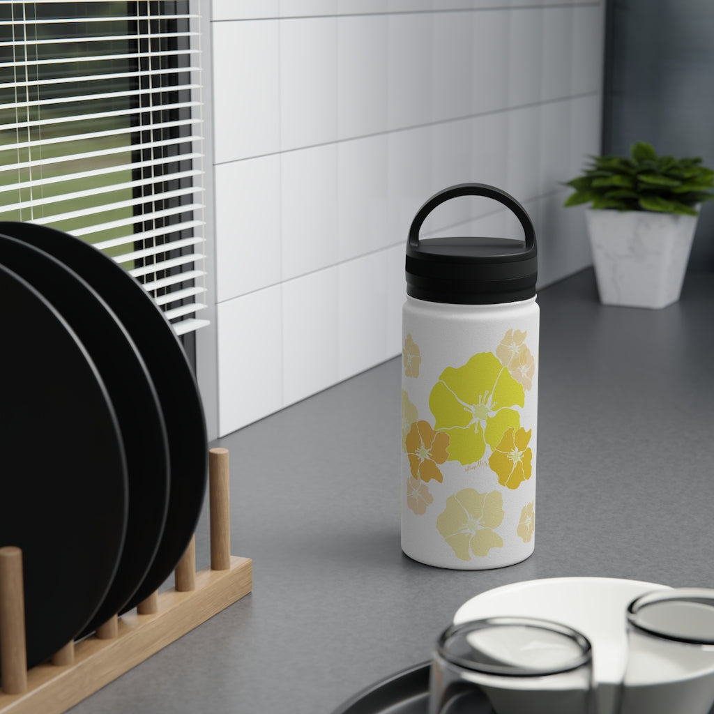 Water Bottle, 3 sizes, Stainless Steel with Handle Lid- Ilima Flower Flurries
