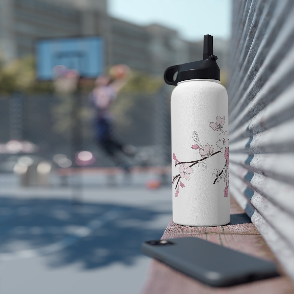 Water Bottle, 3 sizes, Stainless Steel with Sip Straw- Sakura Blooms