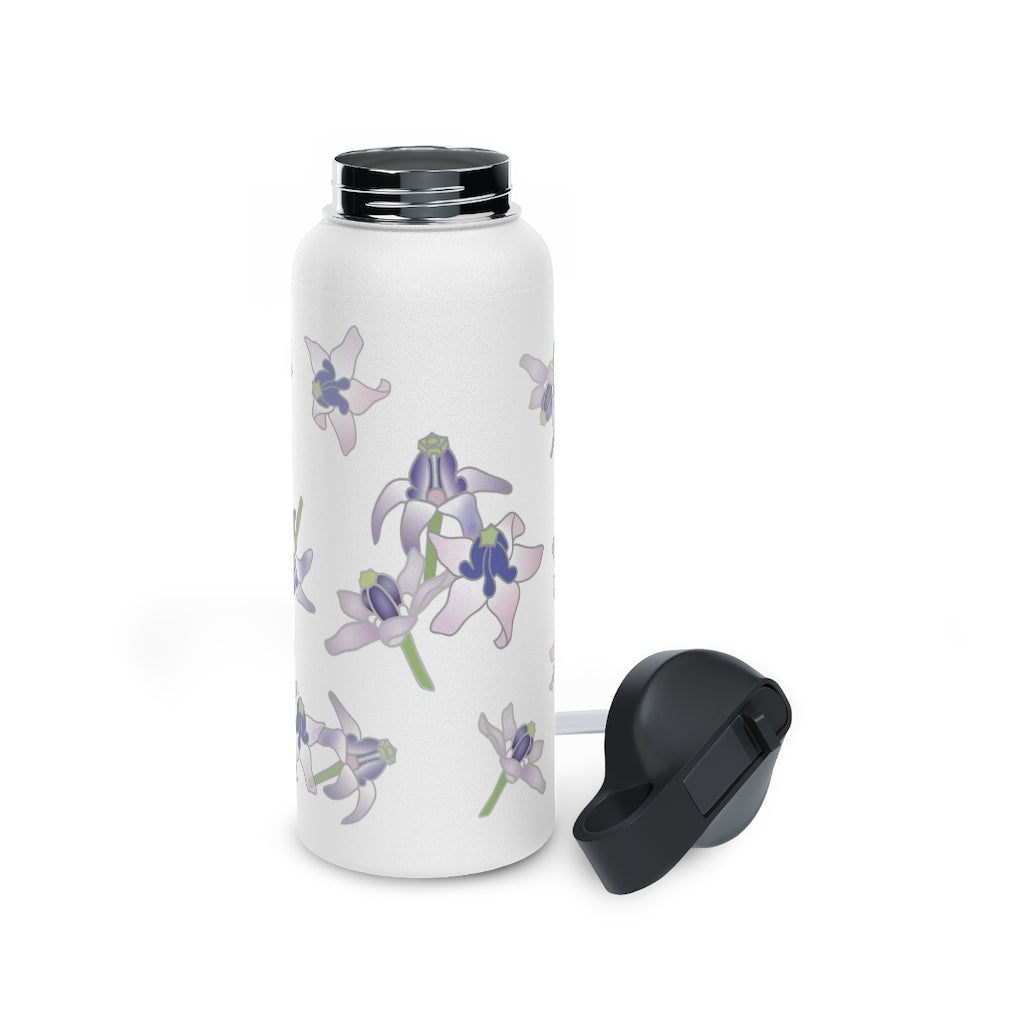 Water Bottle, 3 sizes, Stainless Steel with Sip Straw- Crown Flower Flurries