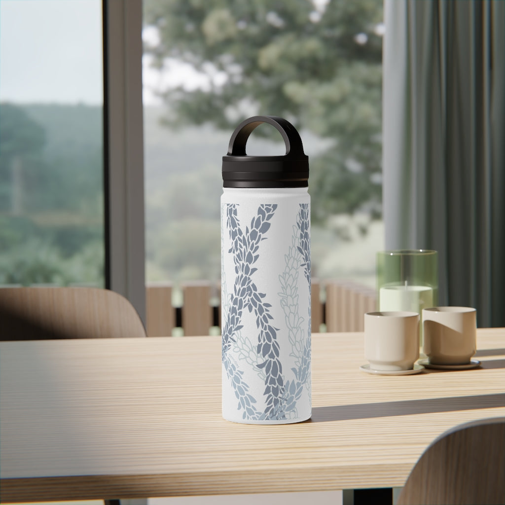 Water Bottle, 3 sizes, Stainless Steel with Handle Lid- Pikake Wishes (Blue), Pikake Lei