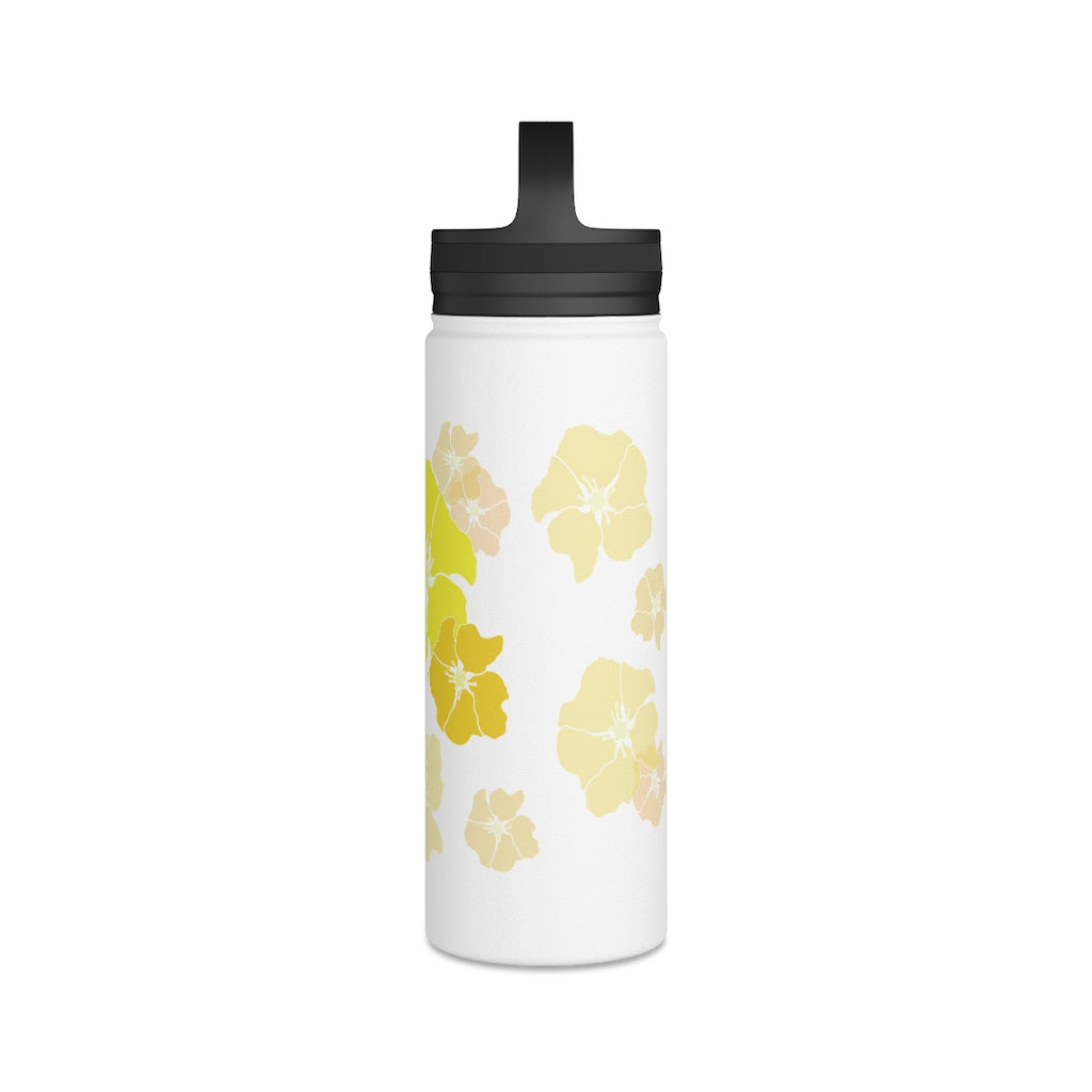 Water Bottle, 3 sizes, Stainless Steel with Handle Lid- Ilima Flower Flurries