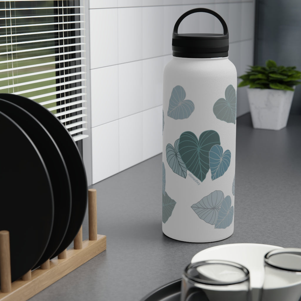 Water Bottle, 3 sizes, Stainless Steel with Handle Lid- Kalo Blue Flurries