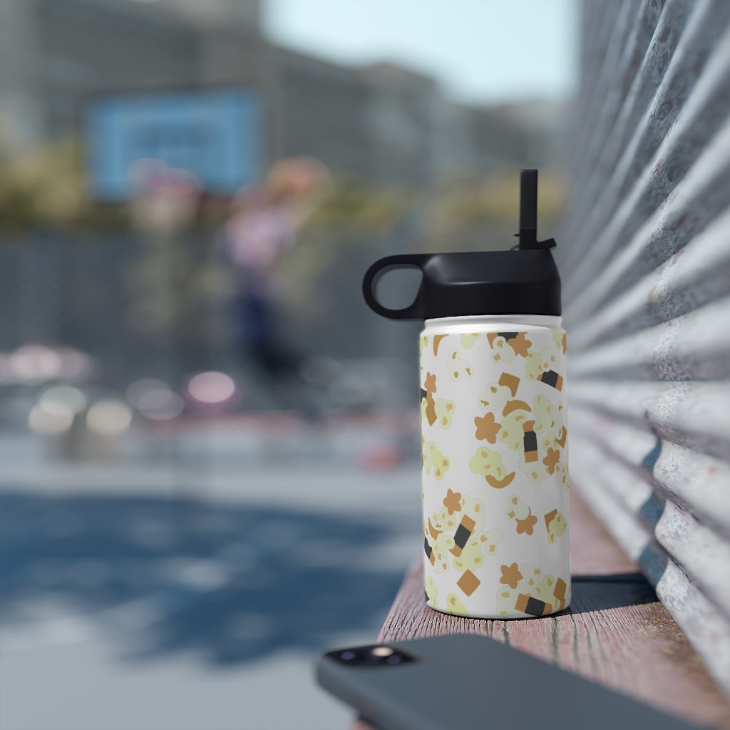 Water Bottle, 3 sizes, Stainless Steel with Sip Straw- Hurricane Popcorn