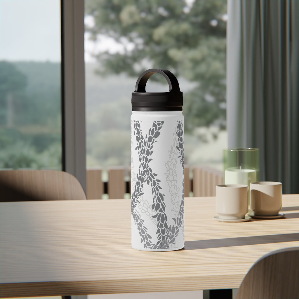 Water Bottle, 3 sizes, Stainless Steel with Handle Lid- Pikake Wishes (Gray)