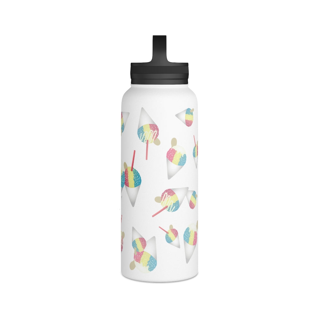 Water Bottle, 3 sizes, Stainless Steel with Handle Lid- Rainbow Shave Ice/Snow Cone Flurries