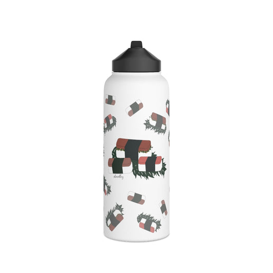 Water Bottle, 3 sizes, Stainless Steel with Sip Straw- Hawaii Musubi Flurries