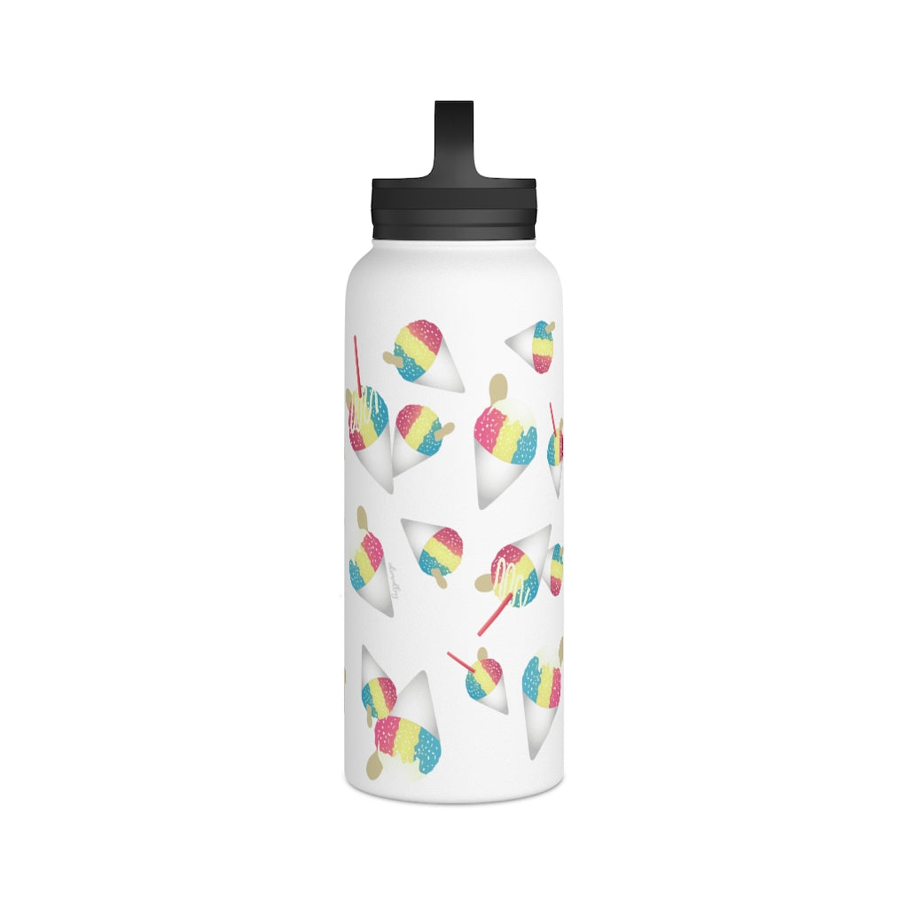 Water Bottle, 3 sizes, Stainless Steel with Handle Lid- Rainbow Shave Ice/Snow Cones
