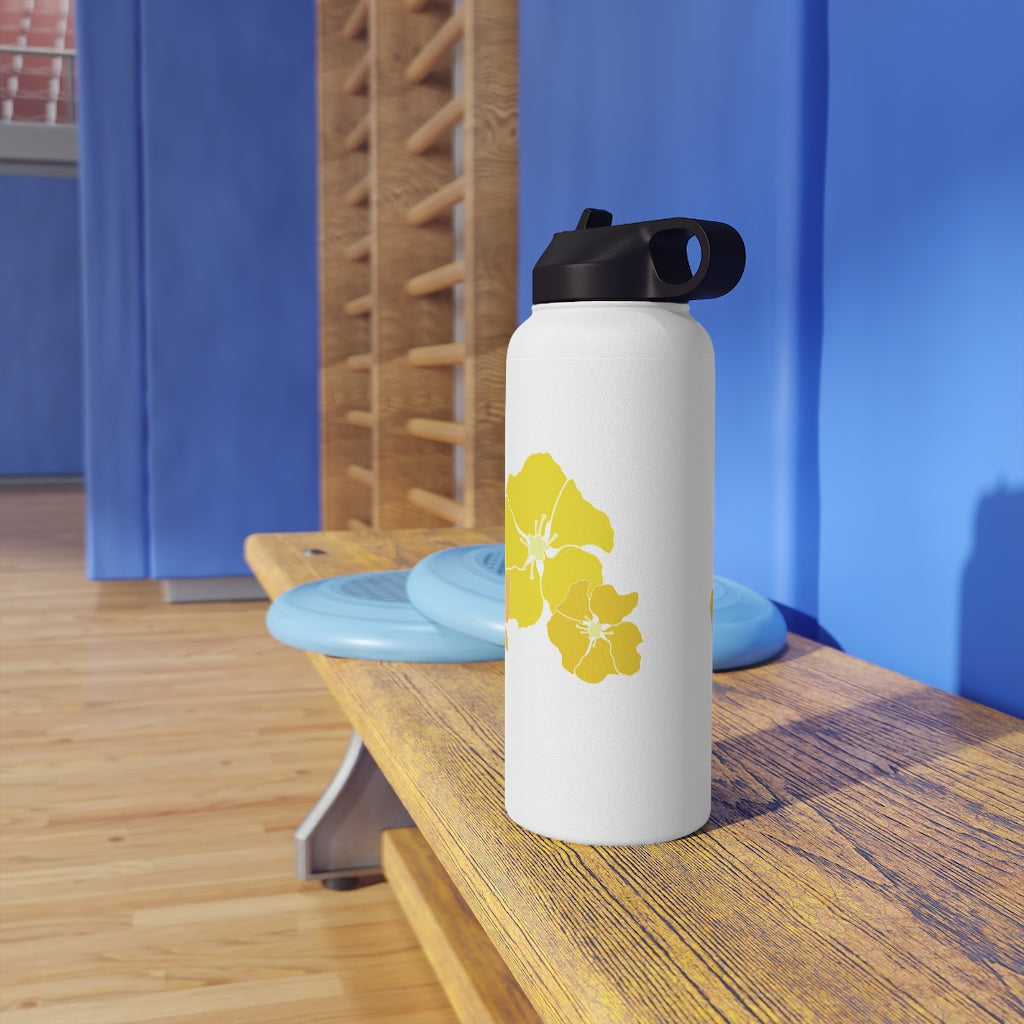 Water Bottle, 3 sizes, Stainless Steel with Sip Straw- Ilima Flower in Yellow