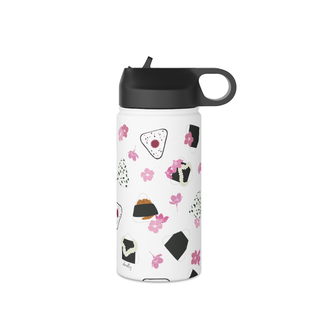 Water Bottle, 3 sizes, Stainless Steel with Sip Straw- Musubi Medley