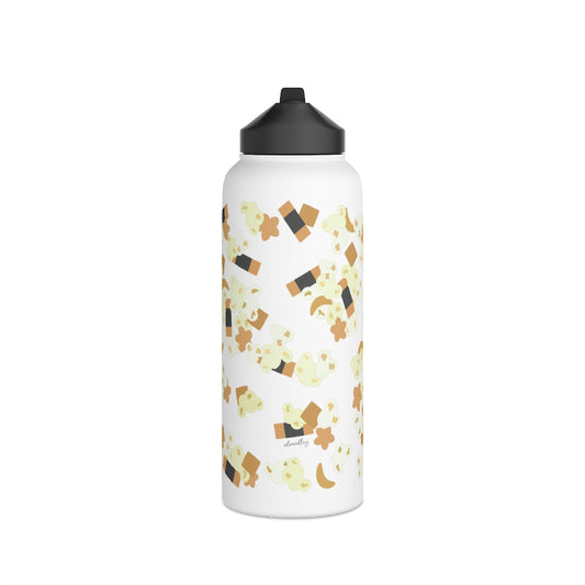 Water Bottle, 3 sizes, Stainless Steel with Sip Straw- Hurricane Popcorn