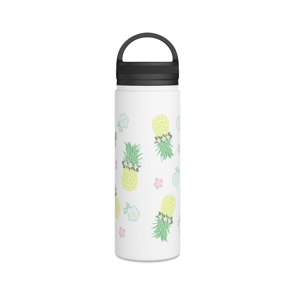 Water Bottle, 3 sizes, Stainless Steel with Handle Lid- Pineapple Party Flurries