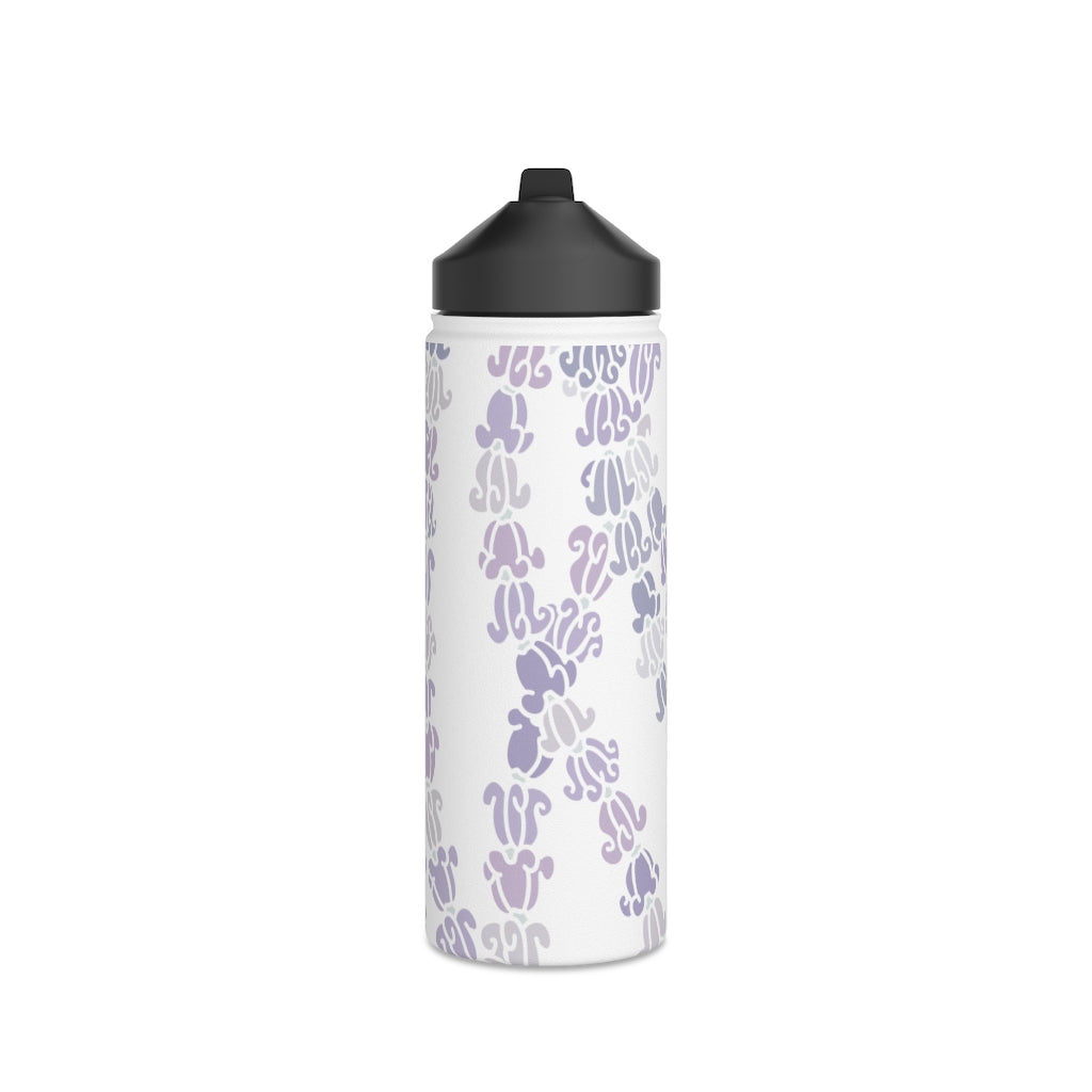 Water Bottle, 3 sizes, Stainless Steel with Sip Straw- Crown Flower Melodies